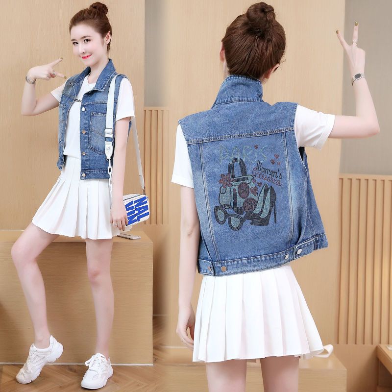 Fashionable and versatile small casual cowboy waistcoat women wear spring and autumn Korean loose large short vest coat