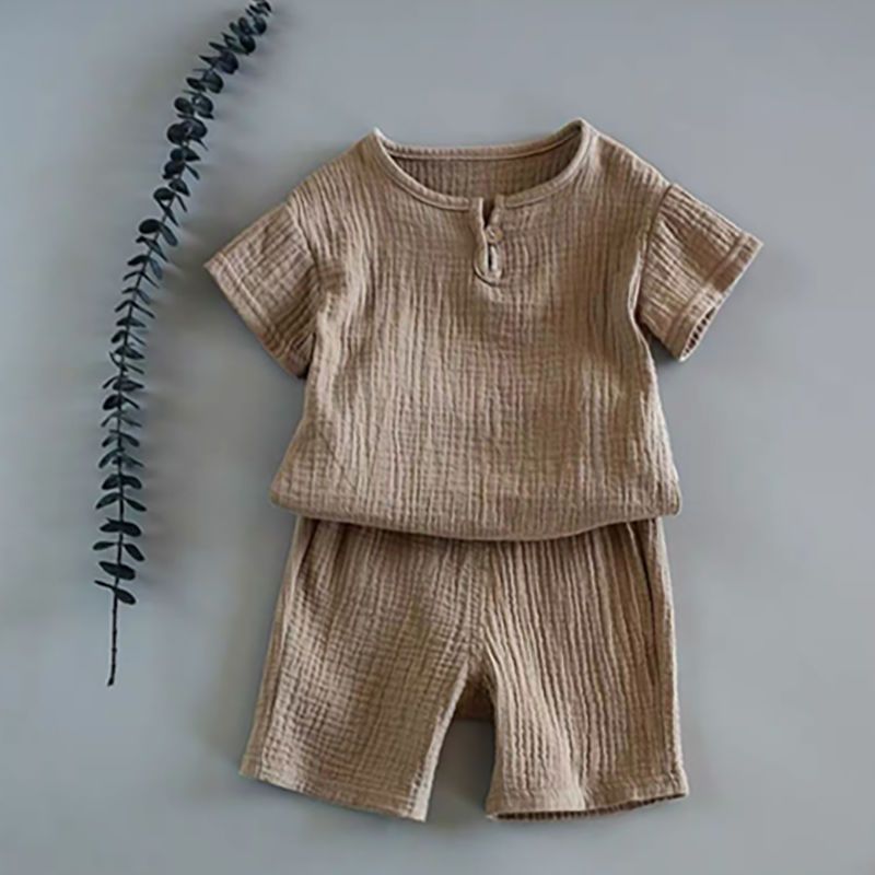 童装男童女宝宝短袖夏装套装纯棉睡衣服2023新款儿童上衣夏季T恤