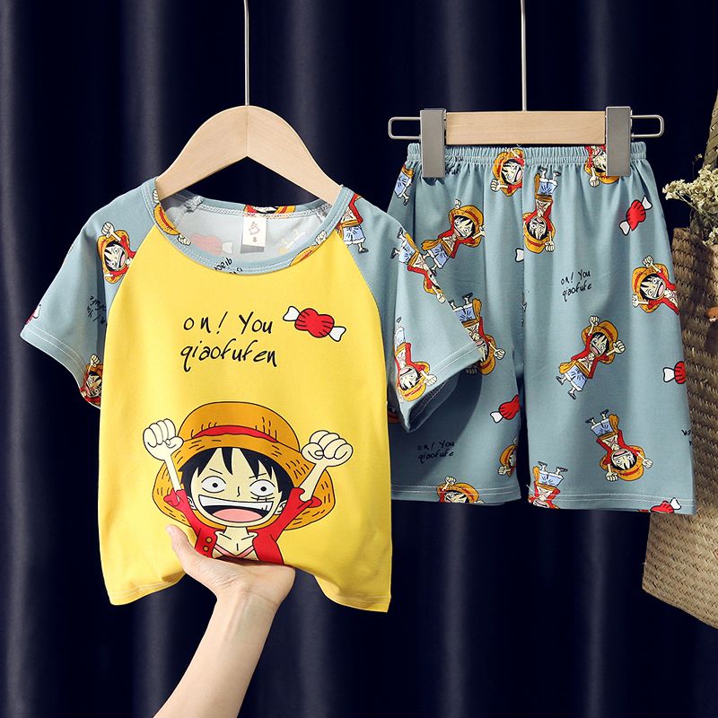 Summer children's pajamas, boys' girls' baby thin short sleeve home clothes, boys' children's cartoon air conditioning suit set