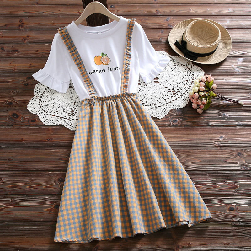 Girls Summer Dress Fake Two Piece Girls Internet Celebrity Skirt Western Style Splicing Suspender Skirt 13 Years Old Girl Dress