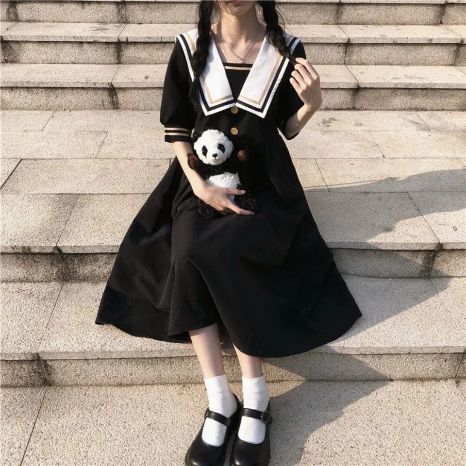 海军风女童连衣裙短袖韩版夏季新款儿童装中小学生学院风裙子