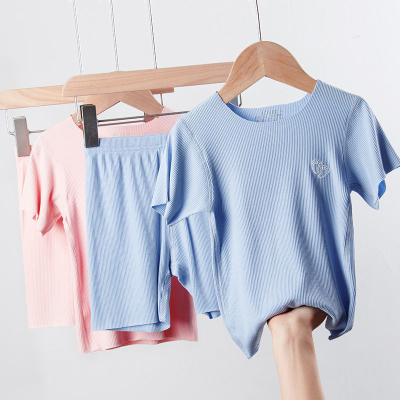 兒童夏季薄款睡衣空調服家居服冰絲透氣中大童圓領無痕短袖套裝