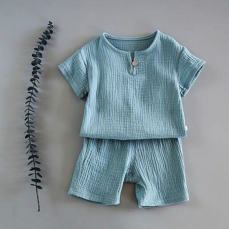 童装男童女宝宝短袖夏装套装纯棉睡衣服2021新款儿童上衣夏季T恤