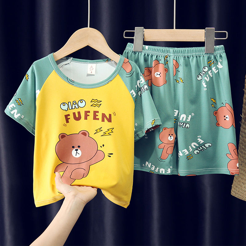 Summer children's pajamas, boys' girls' baby thin short sleeve home clothes, boys' children's cartoon air conditioning suit set