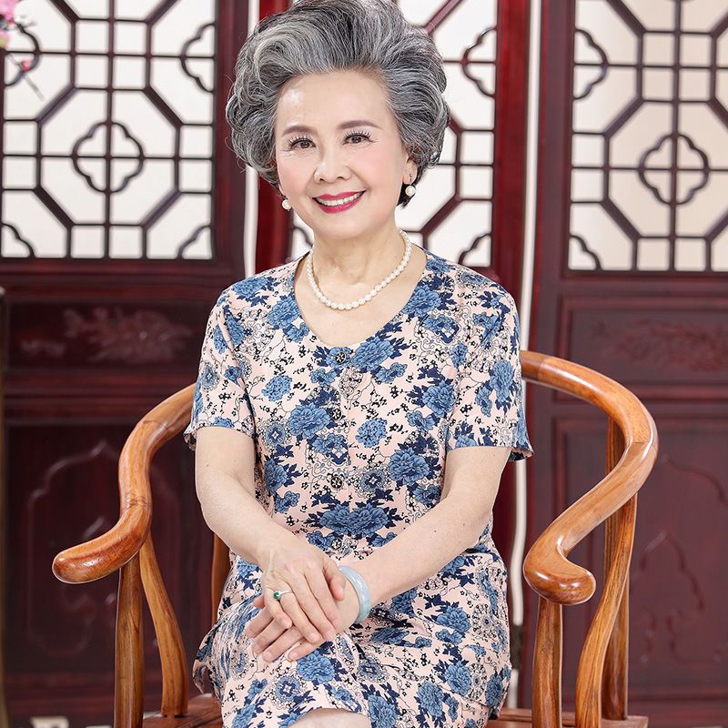 中老年人開襟棉綢睡衣套裝奶奶裝短袖開衫休閒家居服媽媽睡衣女夏