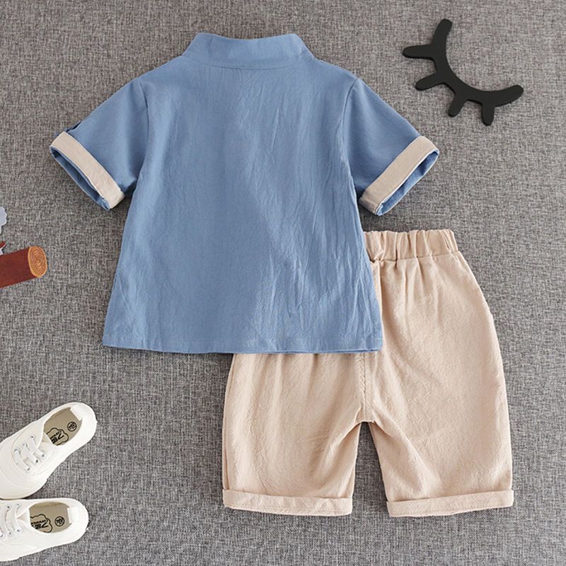 Children's clothing Hanfu summer suit baby girl short-sleeved Tang suit summer antique boy shorts cotton and linen ancient costume Chinese style