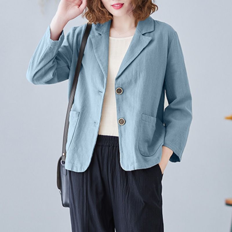Cotton and linen suit short jacket ladies 2023 spring new literary and artistic large size loose casual long-sleeved small suit jacket