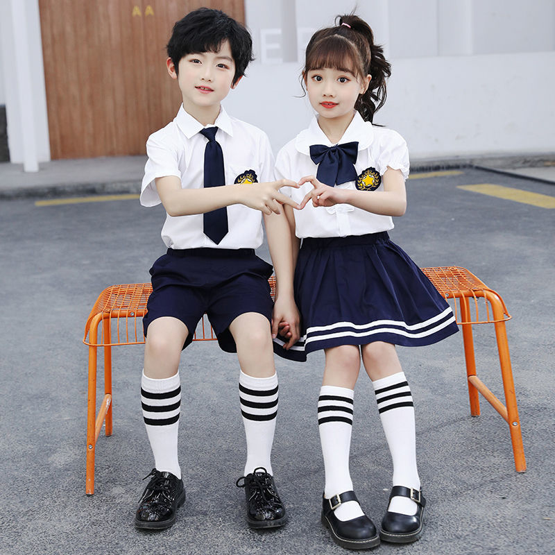 儿童女童小学生夏季校服短袖白衬衫男童jk制服套装学院英伦风班服
