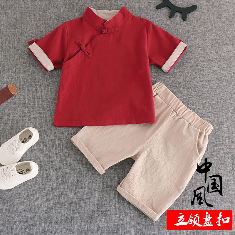 Children's clothing Hanfu summer suit baby girl short-sleeved Tang suit summer antique boy shorts cotton and linen ancient costume Chinese style