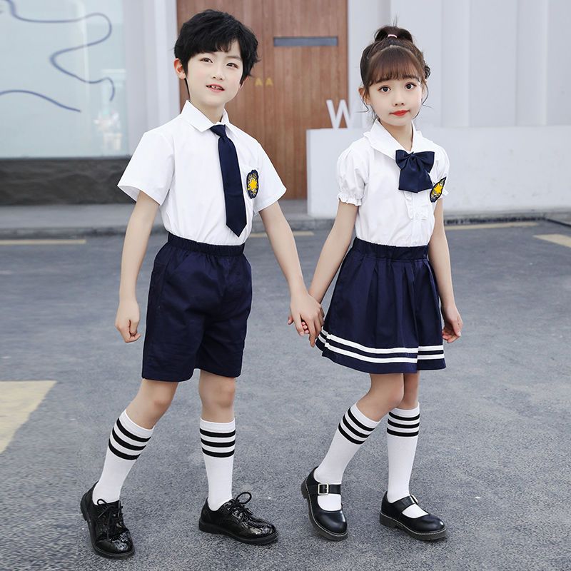 儿童女童小学生夏季校服短袖白衬衫男童jk制服套装学院英伦风班服