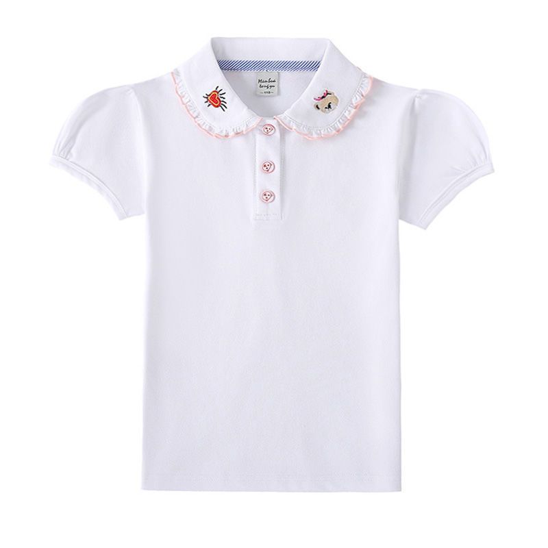 Girls short-sleeved T-shirt summer new cotton baby lapel white half-sleeved pupils tops children's pool shirt