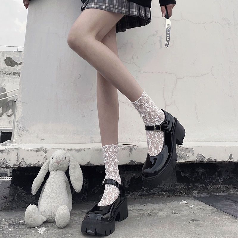 Medium tube socks lace pile socks JK Socks White Black spring summer thin socks Japanese Mary Jane shoes socks