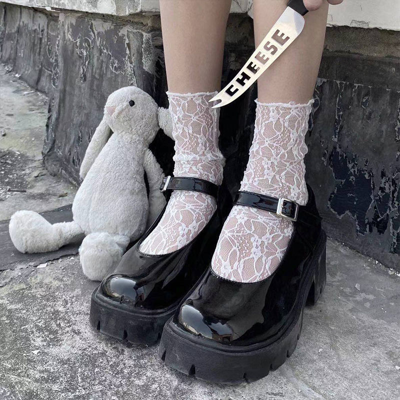 Medium tube socks lace pile socks JK Socks White Black spring summer thin socks Japanese Mary Jane shoes socks