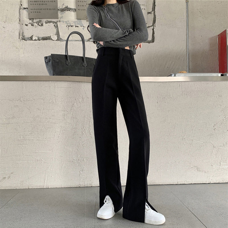 休闲裤女时尚2021新款潮流宽松外穿女裤百搭坠感阔腿裤开叉拖地裤