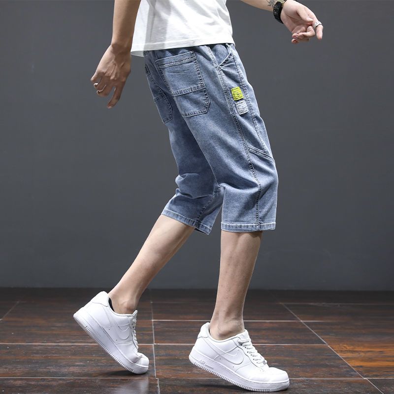 潮男短裤2021年新款夏季薄款宽松大码外穿休闲中裤男士七分牛仔裤