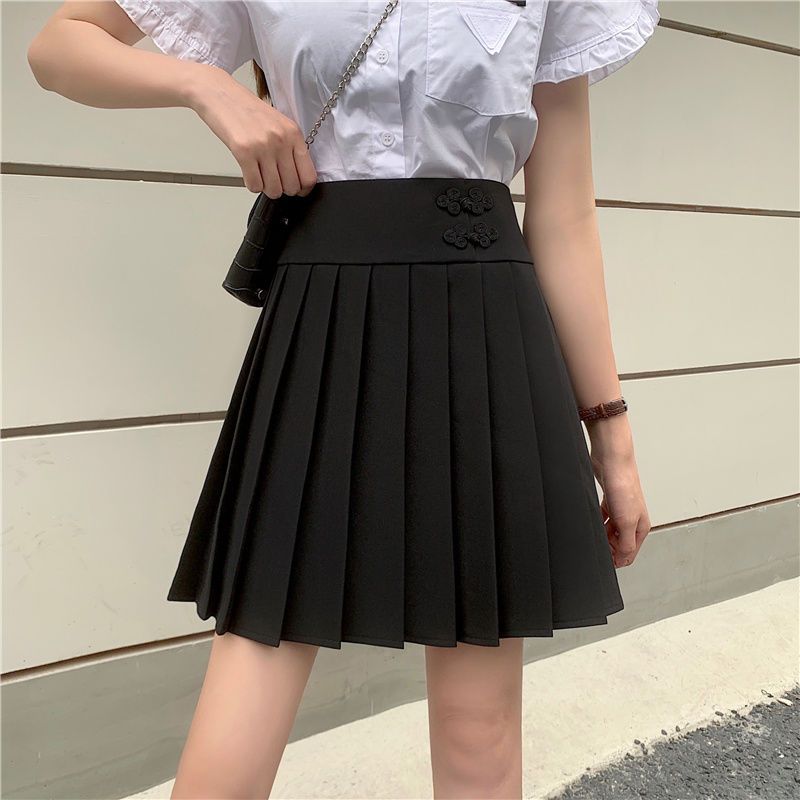 学院风tb黑色百褶裙女夏季大码半身裙胖mm显瘦遮肚a字短裙jk裙裤