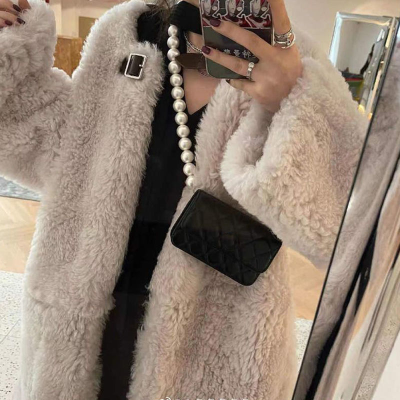 Texture Small Bag  Spring/Summer New Pearl Chain Chest Bag Korean Version Lingge Small Square Bag Single Shoulder Oblique Straddle Bag for Women