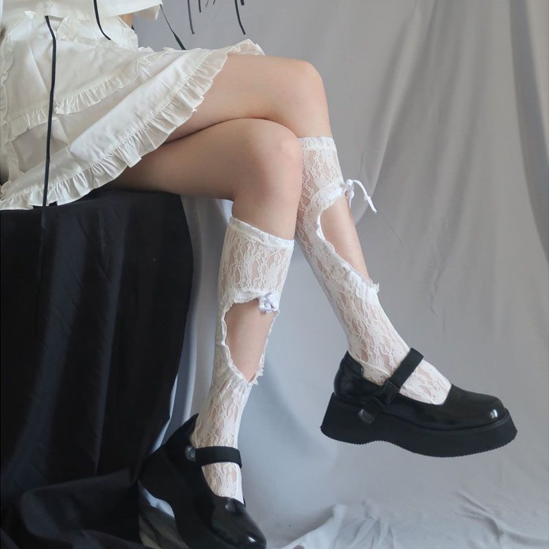 Japanese soft girl cute Lolita calf lace bow Lolita jk stockings women's spring and summer