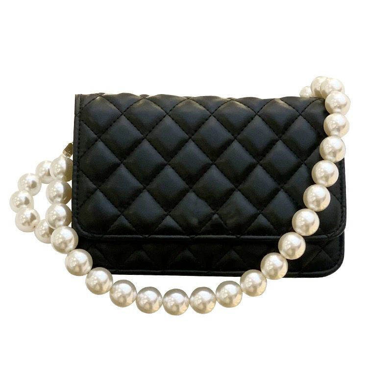 Texture Small Bag  Spring/Summer New Pearl Chain Chest Bag Korean Version Lingge Small Square Bag Single Shoulder Oblique Straddle Bag for Women