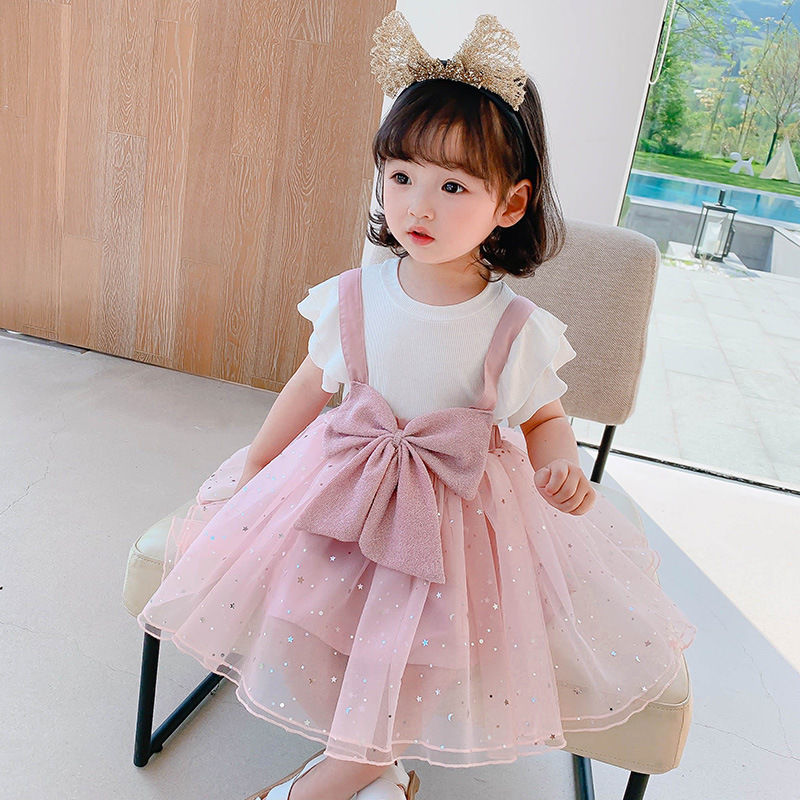 Girls Dress Summer 2021 Summer Children's Internet Celebrity Western Fairy Princess Skirt Suspender Skirt Fake Two Pieces