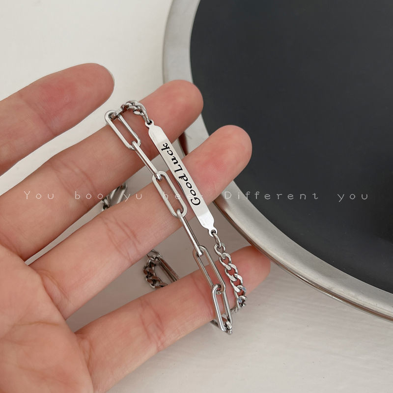 Goodluck lucky letter Bracelet female fashion niche fashion creative personalized girlfriends stitched double-layer Chain Bracelet
