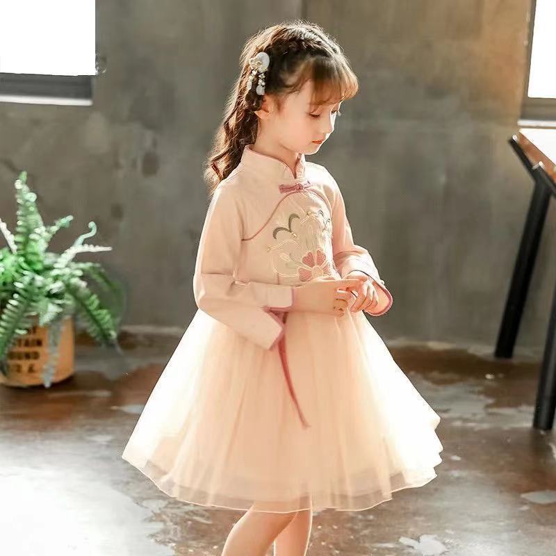 女童连衣裙春装新款小女孩洋气裙子中国风长袖儿童春秋汉服公主裙