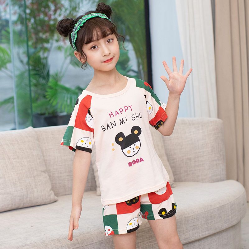 Girls Summer Cotton Pajamas Children's Big Boys Little Girls Air Conditioning Clothes Parent-child Mother and Daughter Thin Homewear Sets