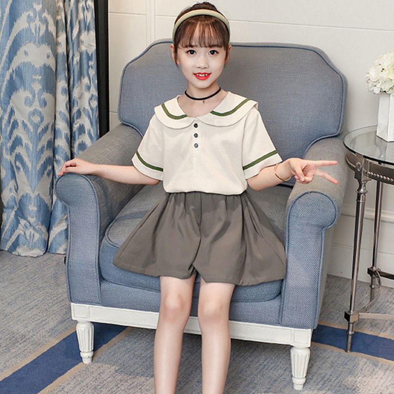 Girls summer suit new net red baby girl short-sleeved shorts two-piece set primary and secondary school students sports suit