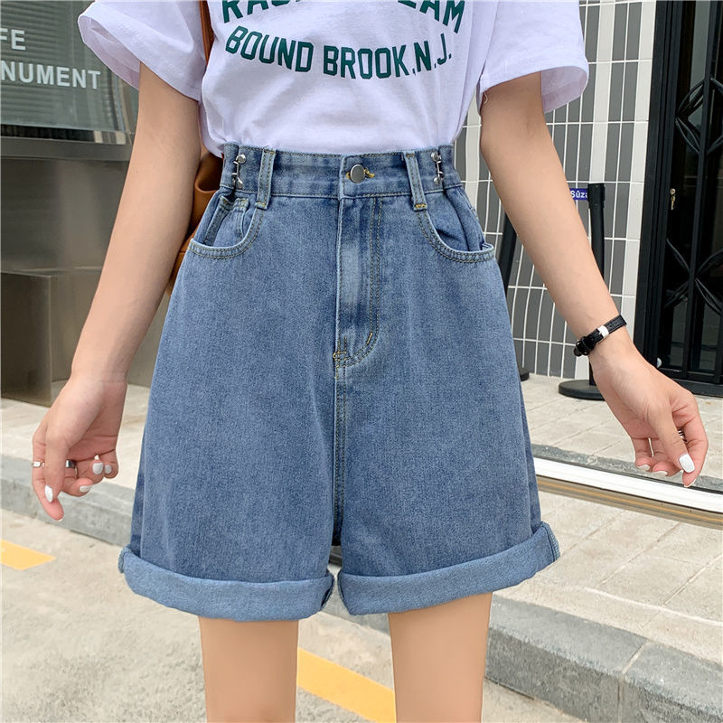 五分褲中褲潮ins高腰夏季年新款寬鬆大碼顯瘦闊腿牛仔短褲女