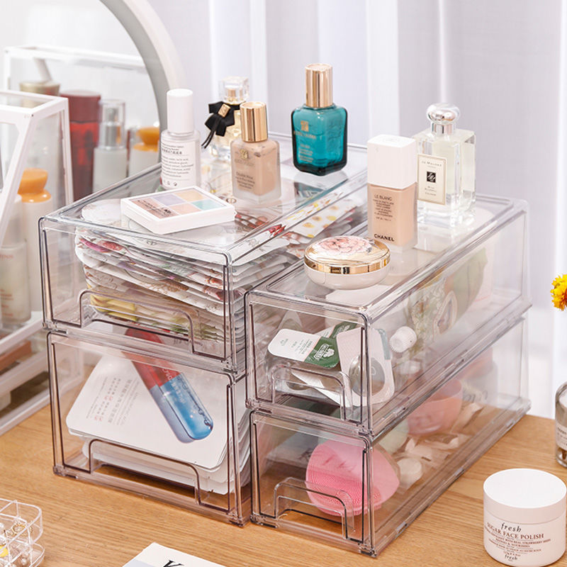 高颜值亚克力抽屉盒收纳透明大容量面膜盒化妆品置物架桌面抽拉式