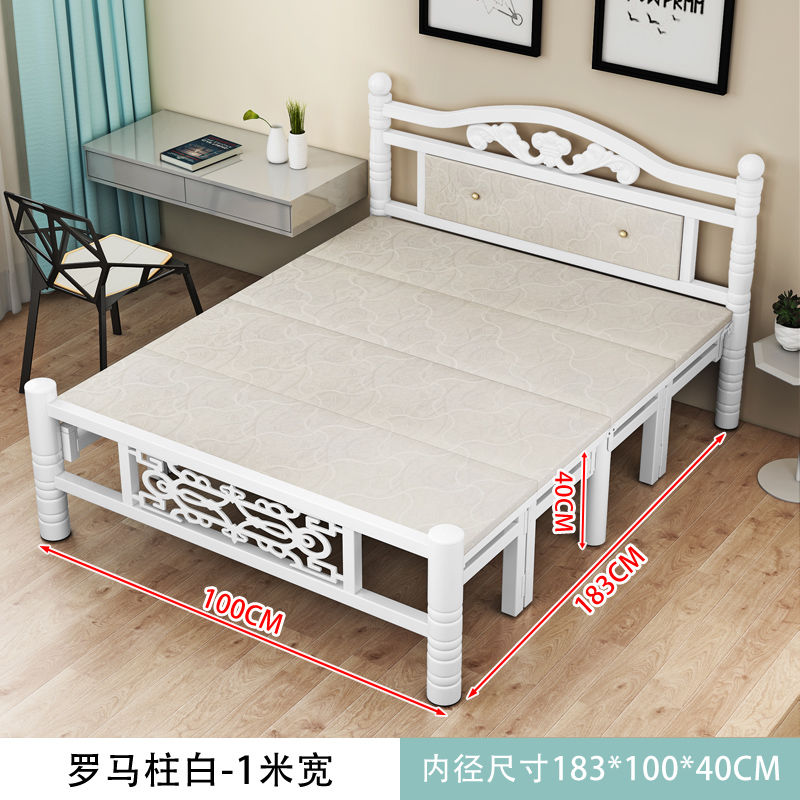 Foldable bed Four fold machine Single person Double bed Wooden bed Iron bed simple and easy noon break Portable Hard board bed Lunch break bed