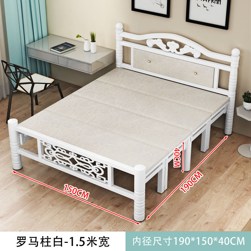 Foldable bed Four fold machine Single person Double bed Wooden bed Iron bed simple and easy noon break Portable Hard board bed Lunch break bed