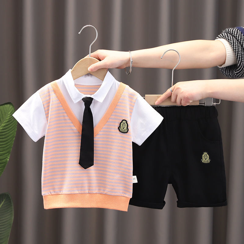 男童夏装短袖套装2021新款宝宝洋气领带短袖两件套夏季儿童帅气潮
