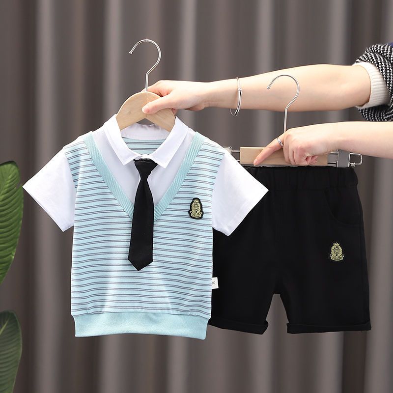 男童夏装短袖套装2021新款宝宝洋气领带短袖两件套夏季儿童帅气潮