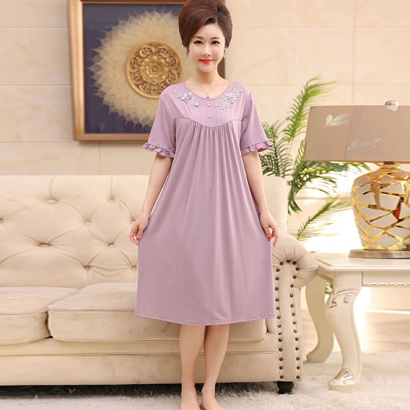 S-5XL code modal nightdress women's summer pure cotton mid-length skirt for pregnant women middle-aged and elderly mothers large size pajamas outer wear