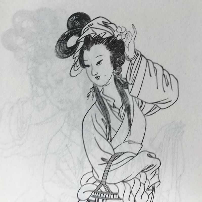 中国画线描 百美画谱 国画技法 白描古典仕女人物图集 范本临摹【2月