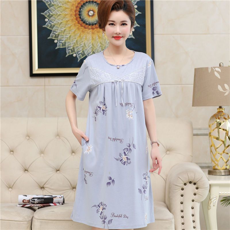 S-5XL code modal nightdress women's summer pure cotton mid-length skirt for pregnant women middle-aged and elderly mothers large size pajamas outer wear