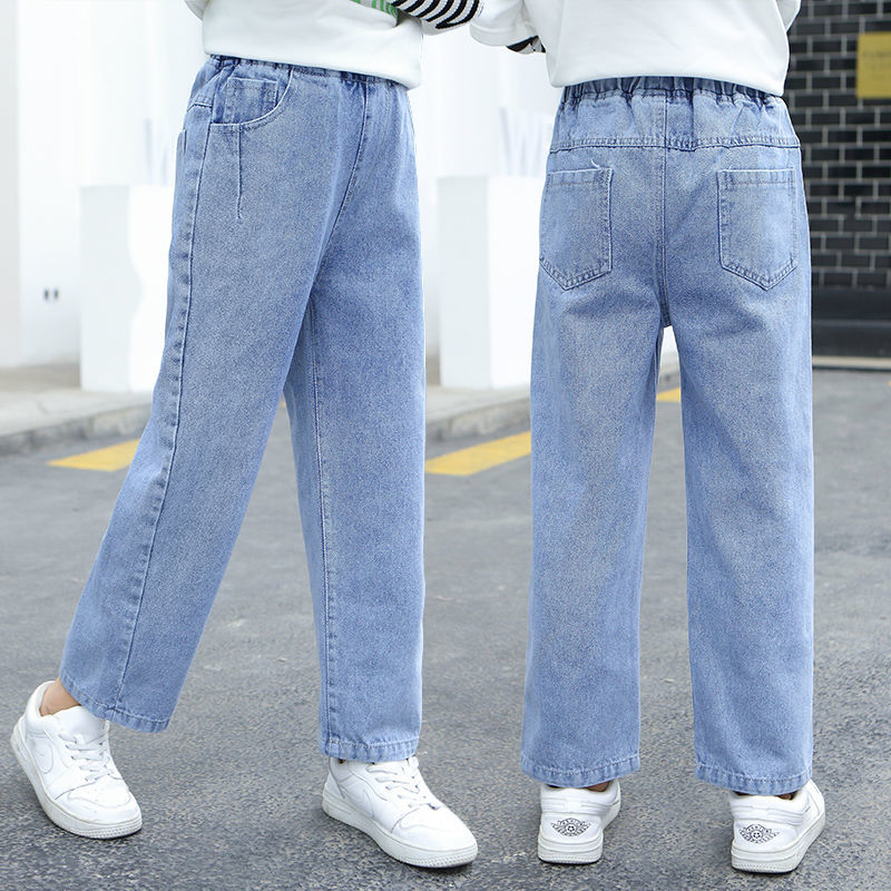 女童闊腿褲春秋新款2023中大童女孩兒童褲子寬鬆韓版直筒褲牛仔褲