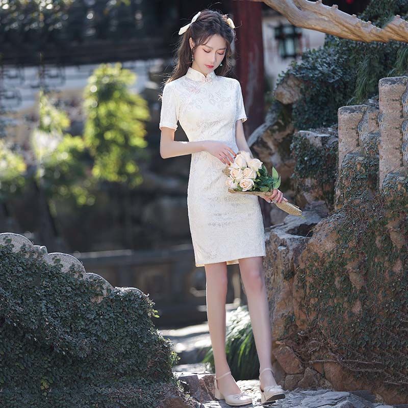 素雅復古旗袍裙女夏季2022年新款小個子改良版連衣裙年輕款少女夏