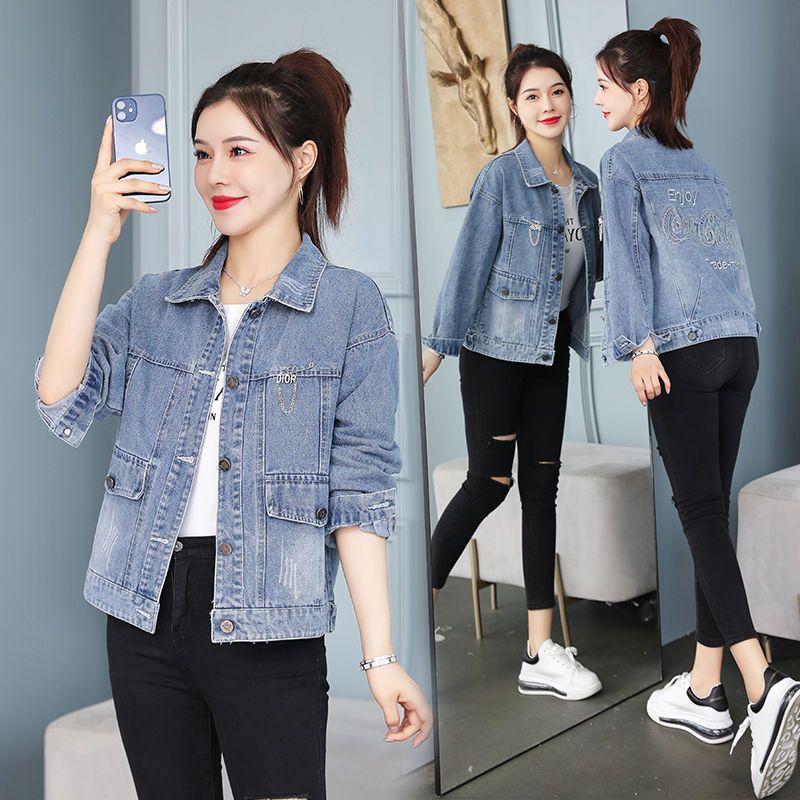 Embroidered denim jacket women 2023 spring and autumn new Korean version short loose casual all-match Harajuku style top trend
