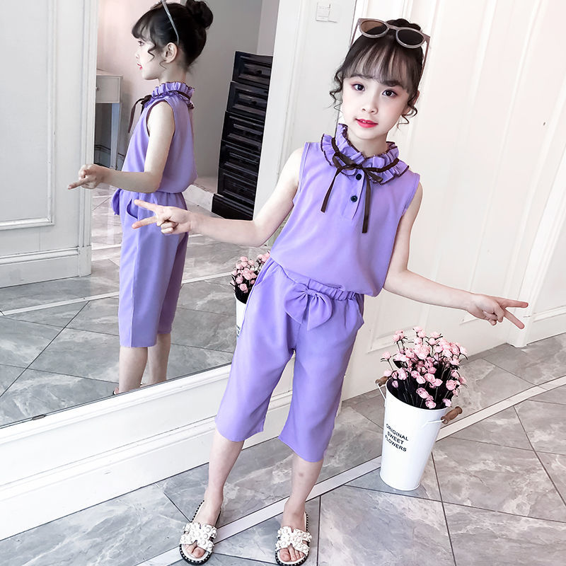 女童夏装套装新款韩版小女孩3-12岁洋气潮儿童夏季雪纺两件套