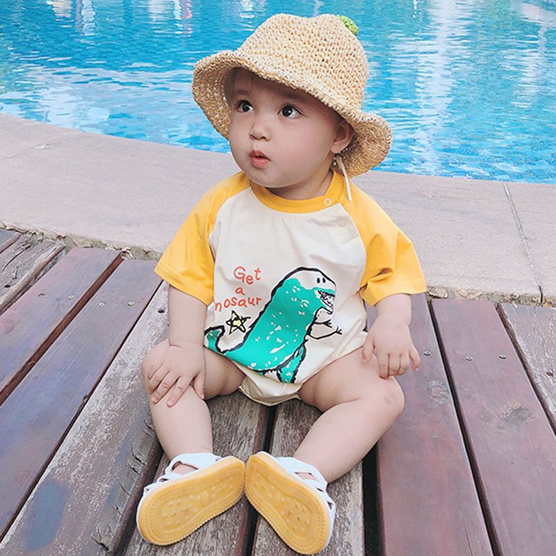 Western style baby one-piece clothes men and women baby triangle Khaki clothes newborn children's bag fart clothes short sleeve climbing clothes thin summer