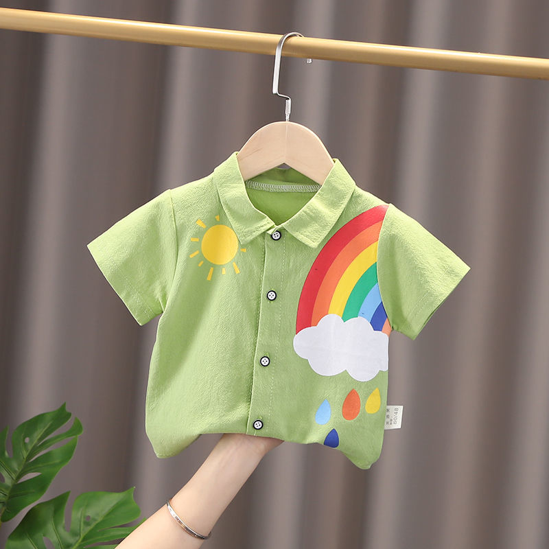 男童短袖衬衫2023年夏季新款儿童宝宝卡通半袖上衣小童夏装衬衣潮