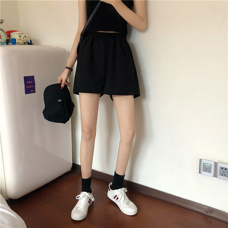 Sports shorts women's summer 2022 new high waist loose thin Korean black casual student wide leg hot pants