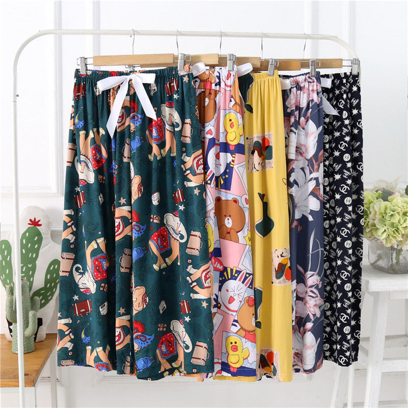 Large cotton silk pajamas women's summer artificial cotton thin cotton lantern pants can be worn outside mosquito proof pants holiday beach pants