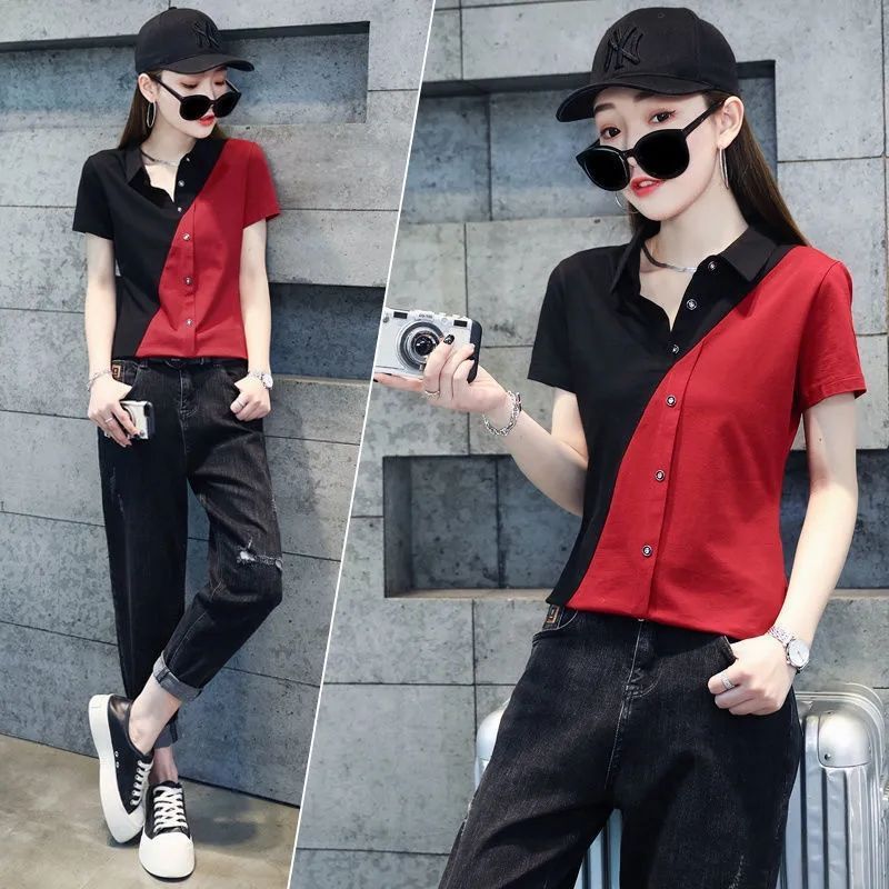 Shirts for women  new summer style Hong Kong style versatile white short-sleeved slim design niche shirt tops