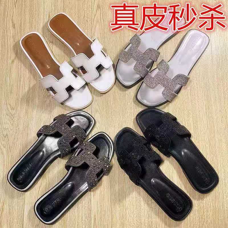 54294-2021新款网红h拖鞋女夏平底时尚外穿真皮韩版沙滩旅游鞋一字拖鞋-详情图