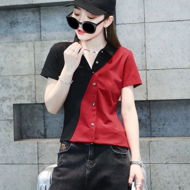 Shirts for women  new summer style Hong Kong style versatile white short-sleeved slim design niche shirt tops