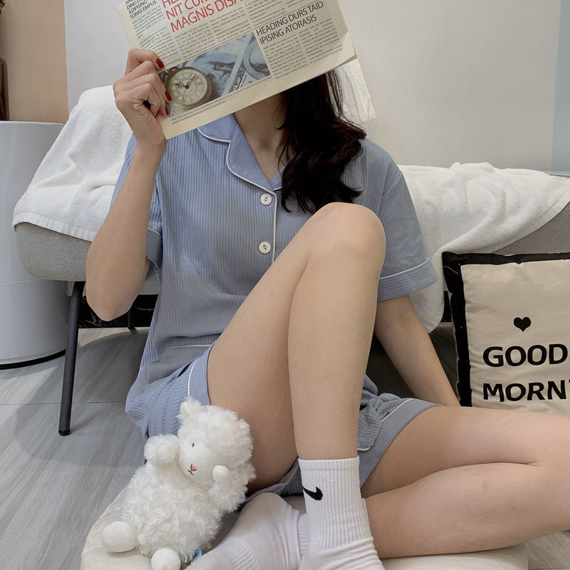 睡衣女夏季棉質短袖ins網紅高級感學生甜美可外穿家居服兩件套裝