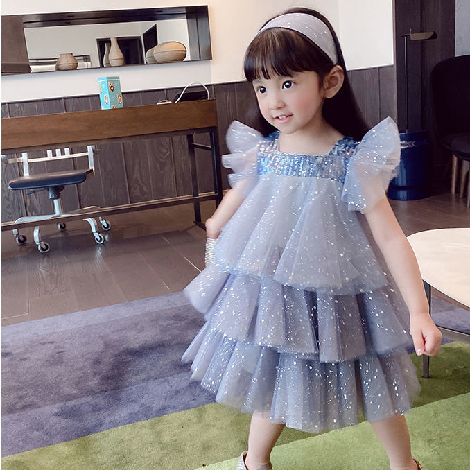 Girls dress summer 2022ins Korean version of children's cake skirt girls mesh princess skirt foreign style children's skirt